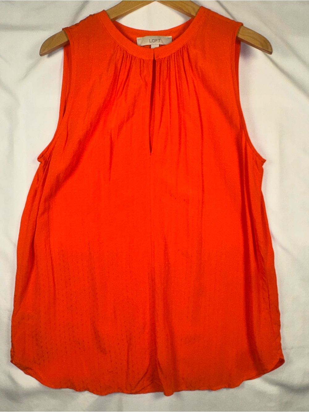 LOFT Bright Orange Sleeveless Keyhole Swiss Dot Blouse Soft Tunic Boho SZ M EUC